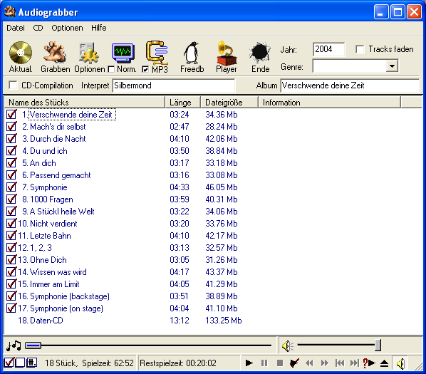 Screenshot vom Programm: Audiograbber